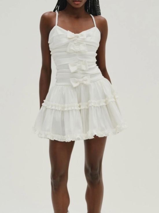 For Love And Lemons Dresses & Skirts - For Love & Lemons White Bow-Front Tiered Mini Dress. XL